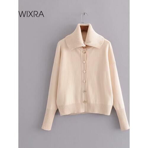 Wixra Womens Beige Cardigans Single Breasted High Street Long Sleeve Female Sweaters Jumper Autumn Spring