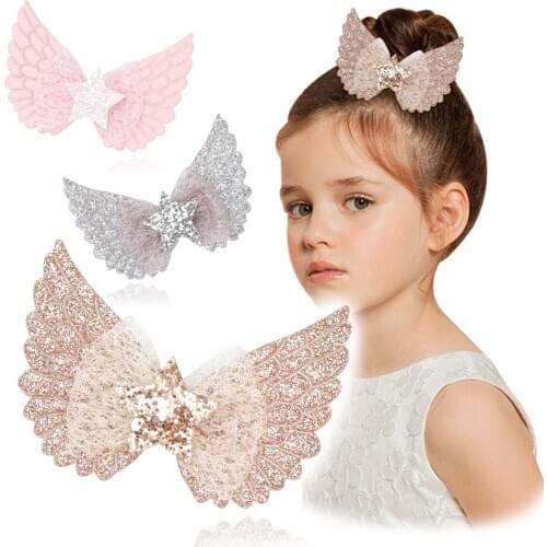 Lovely Candy Color Baby Shiny Hair Clips Star Angel Wings Hairpin Barrette Costume Party Hair Accessories for Girls Headdress