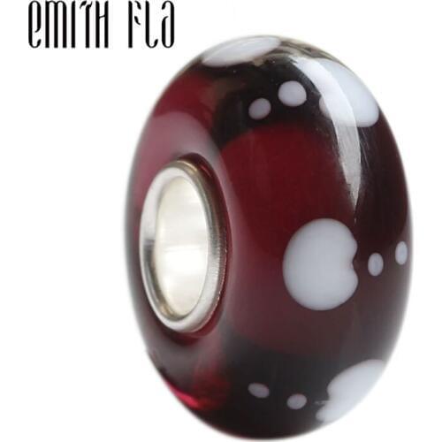Emith Fla 100% 925 Sterling Silver Large Hole Apples Murano Glass European Charm Beads Fit Brand Bracelet Jewelry