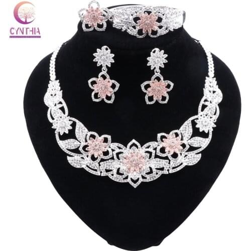 CYNTHIA Fine Jewelry Sets Fashion Women Wedding Bride Necklace Bracelet Earrings Ring Set African Women Jewelry Sets