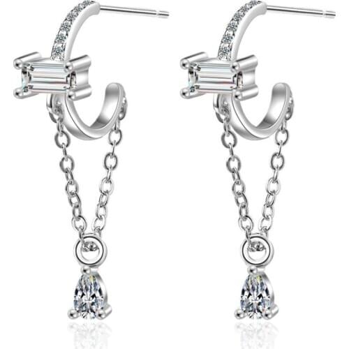 KOFSAC New 925 Silver Earrings For Women Jewelry Exquisite Shiny Zircon Water Droplets Tassel Earring Lady Party Accessories