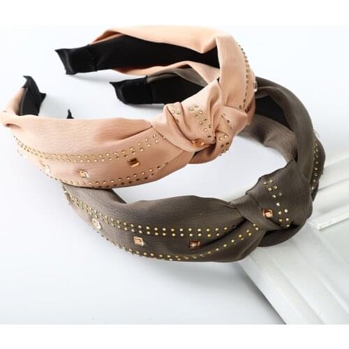 Haimeikang Knotted Solid Color Headband Hair Bands For Women Wide Rhinestone Bezel Hair Hoop Girls Fashion Hair Accessories