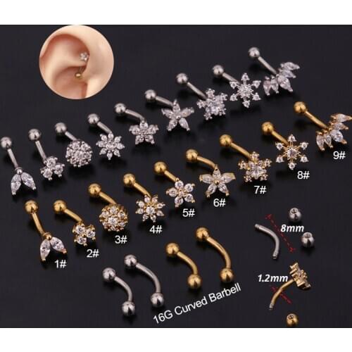 1Pc Punk 16G 8mm Cz Stainless Steel Zircon Small Stud Earring Ear Piercing Jewelry Gifts Ear Studs Cartilage Earring for Women