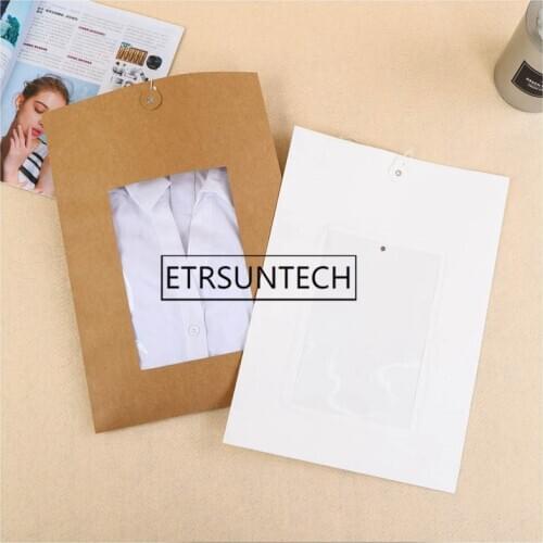 100pcs Kraft Paper Shirt Packaging Bag White Black Envelop Gift Bag with Clear Window T-shirt Package
