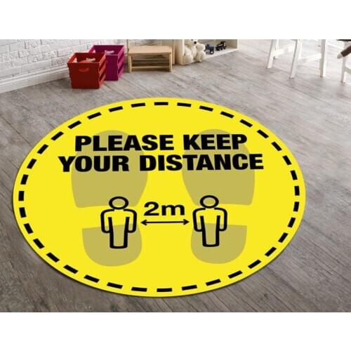 Keep Your Distance Alert 2 Patterned Round Carpet, Non Slip Floor Rug