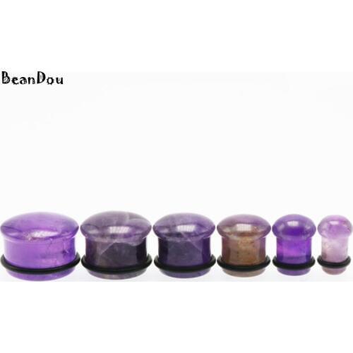 2pcs Fashion Cool Ear Tunnels Flesh Tunnel Gauge Plug Earrings Stretching Expander Purple Stone 6-16mm Tragus Body Piercing New