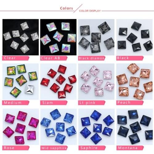 24colors Hot Sale Square Flat Back Rhinestones Square crystal glass pointed Rhinestones For Jewelry Clothing Nail Art Decoration