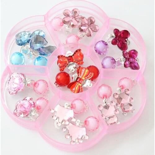 7 Pairs Girl Lovely Earrings Box Set Clip-on Jewelry Kids Children Birthday Gift