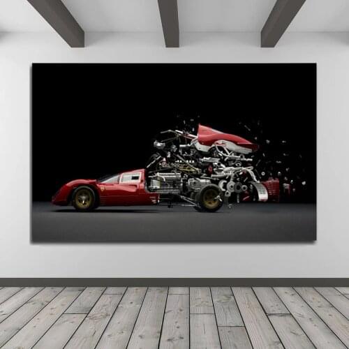 Abstract Red Sports Car Auto Parts Combination Posters and Prints Canvas Paintings Wall Art Pictures for Living Room Decor
