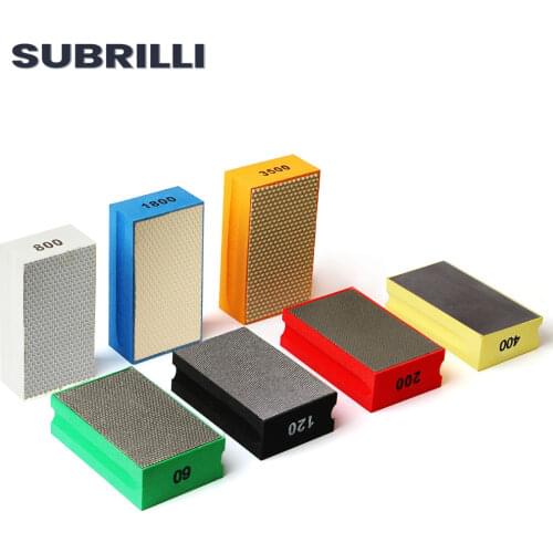 SUBRILLI Diamond Hand Polishing Pads Electroplated Resin Bond Hand Sanding Block For Granite Marble Stone Glass Tile Ceramic