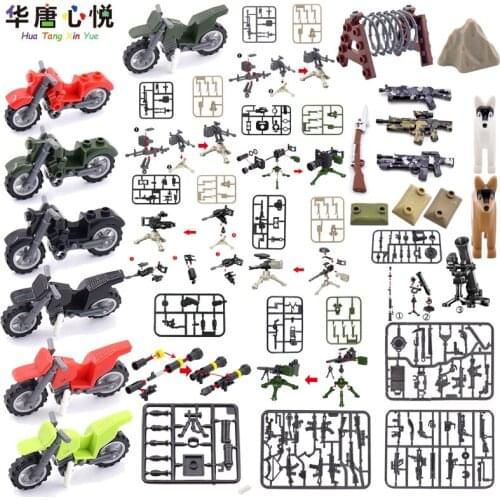 Locking Military Blocks WW2 The Toy Gun Sandbag Police Dog Wall Bricks Building Blocks Toys For Children Military Weapon SWAT