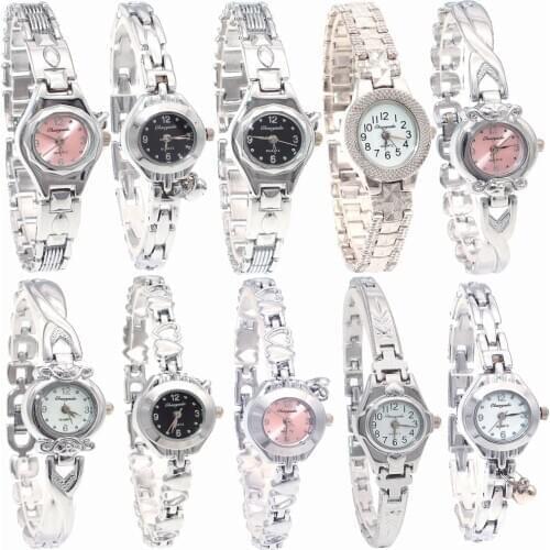 10PCS/Lot Mixed Bulk Cute Watch Women Watches Ladies Women Girls Silver Watch Stainless Steel Quartz Dress Wristwatch Gifts