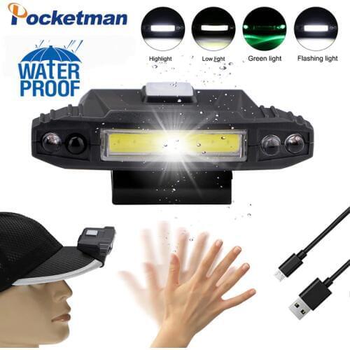 COB Headlamp 4 Modes USB Rechargeable Cap Clip Light Induction COB Headlamp Hat clip light lamp cap Built-in battery Lighting