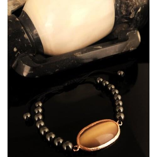 Dr Stone Natural Stone Women 'S Cat 'S Eye Stone Rose Gold Plated Bangle KRB387