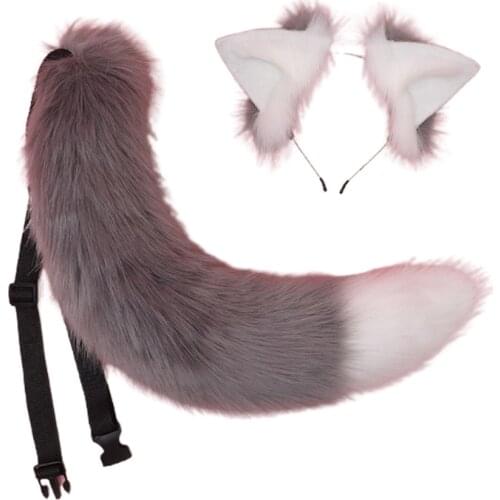 Lolita Headbands Furry Animal Cat Ears Headwear Tail Set Kawaii Hair Hoop for Halloween Cosplay Headpiece Party Supplies