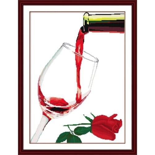 Hot Taste Wine Cup Cotton Canvas Cross Stitch Kits 100% Accurate Printed Embroidery DIY Handmade Needle work Wall Home Decor
