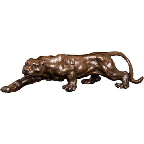 Ivorique DW-028 Animal Art Bronze Wild Animal Leopard Statue Creeping Cheetah Panther Figurines Sculpture For Office desk Decor