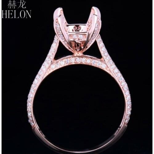 HELON 8-9mm Round Solid 14K Rose Gold 0.4ct Genuine Natural Diamonds Semi Mount Engagement Wedding Ring Women Fine Jewelry