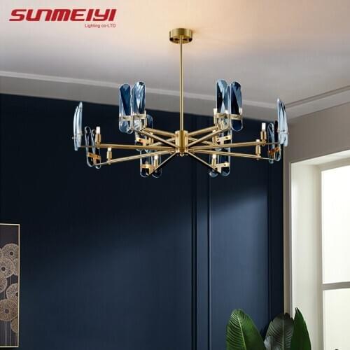 Copper Led Chandeliers Aqua Blue Crystal Chandelier Lighting For Bedroom Living room Modern Luxury Hanging Lamp lustre pendente