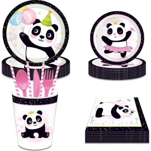 Cute China Panda Theme Baby Shower Party Disposable Tableware Sets Plates Cups for Happy Birthday Party Tableware Decorations
