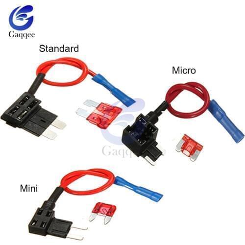12V Mini Micro Standard Car Fuse Holder Add-a-circuit Piggy Back Fuse TAP Adapter ATM APM Blade Auto Fuse w/ 10A Blade Car Fuse