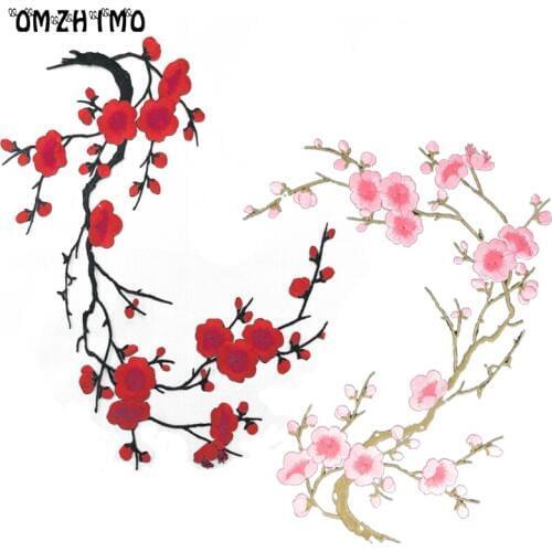 New Plum Blossom Flower Applique Clothing Embroidery Patch Fabric Sticker Iron On Sew On Patch Craft Sewing Repair Embroidered