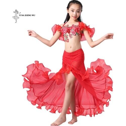 Newest Belly Dance costume 2 Pcs/Set Bra + Skirt bellydance Clothing Kids Oriental Dance performance dancwear for Girls