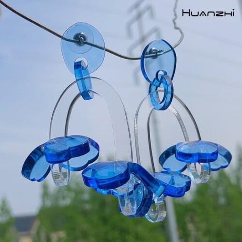 HUANZHI 2020 New korea S925 Transparent Acrylic Flower Long Drop Earrings Geometric Irregular For Women Girls Party Jewelry