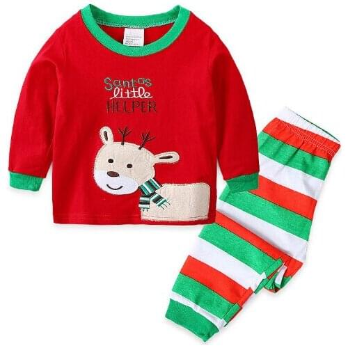 New Double deer Cartoon Kid Pyjamas Spring Autumn Boy Pajamas Set Children Housewear christmas Kids Clothing Set boy sleepwear