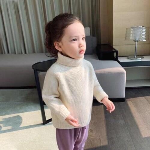 New 2021 Autumn Winter Girls Sweater New Fashion Childrens Casual Loose Knitting Sweaters Long Sleeve Turtleneck Pullovers D360