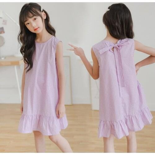 New Arrival Kids and Teen Girls Cotton Casual Dress Cute Girls Stripe Dress Sleeveless Mother and Kids Summer Clothes, #8740