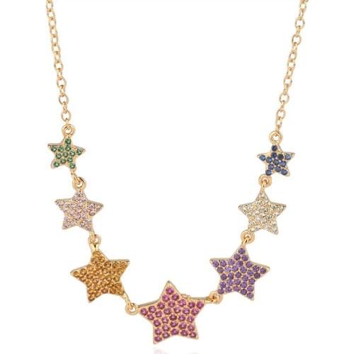 OMYFUN Fashion Drop 7 Stars Choker Necklace Gold Color CZ Micro Paved Star Pendant Necklace Factory Hot Sale Jewelry Gift N017