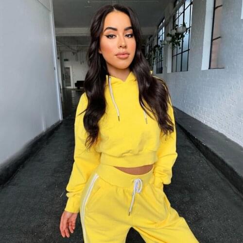 Autumn Winter Streetwear Women 2 Piece Sets Running Hoodie Pants Two Piece Set Tracksuit Sweatpants Simple Wn