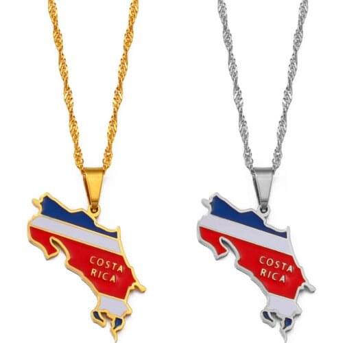 Anniyo Costa Rica Map Flag Charm Necklaces La Republica de Costa Rica Map Pendant Thin Chain #208721