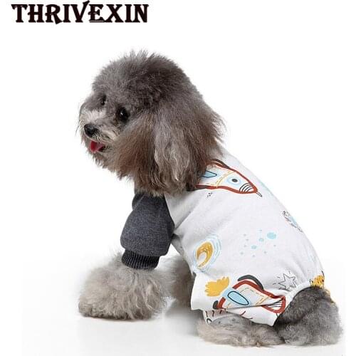Dog Pajamas Striped Home Clothes Cotton Printed Pet Clothes Four-legged Knitted Cat Dog Coat Jacket York Chihuahua Pug