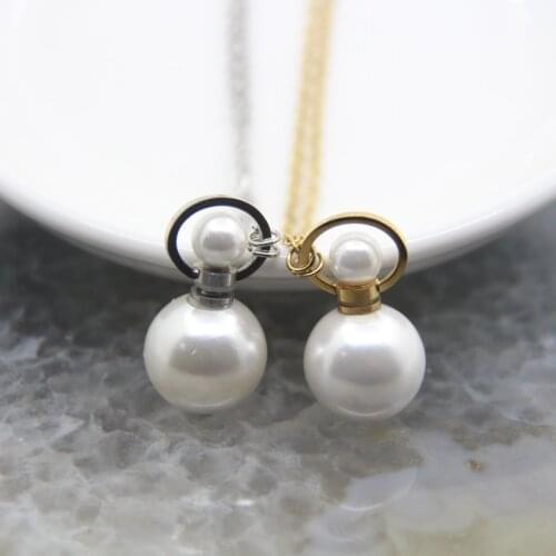Natural Shell Pearl Round Bead Perfume Bottle Pendants,Plated Necklace Chains White Pearl Essential Oil Diffuser Vial Charms