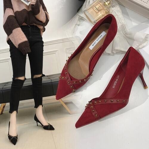 Summer womens single shoes 2020 spring and autumn new Korean womens black fashion rivet high heels fine