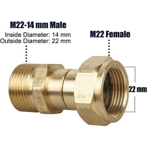 M22 14mm Thread Pressure Washer Swivel Joint Kink Free Standard Connector Hose Fitting Metric M22 14mm Male + M22 Female Swivel
