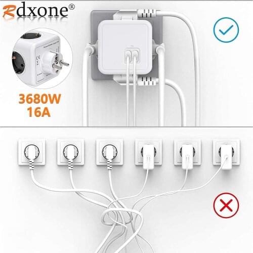 EU Strip Plug USB Power Strip Smart Wall Scoket Travel Adapter Outlet Multiple European 16A 250V Plug Extension Socket