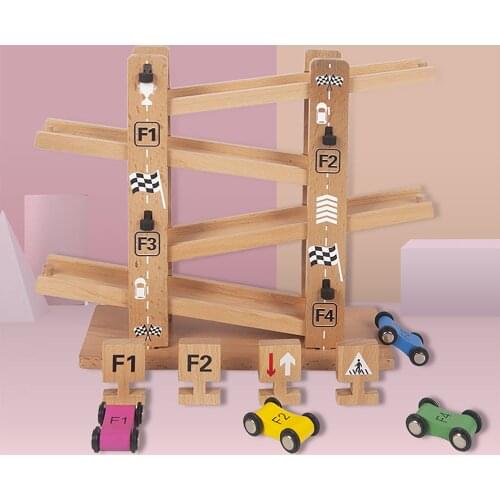 Fun Assembling Four Layer Rail Car Childrens Beech Wooden Assembly Inertia Sliding Interactive Early Education Toy Puzzle
