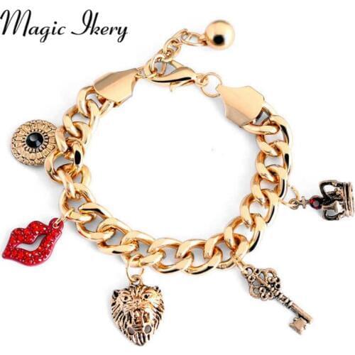 Magic Ikery Rose Gold Color Rhinestone Crystal Key Mouse Crown charm Bracelets & Bangles Fashion Jewelry for women MKY4966