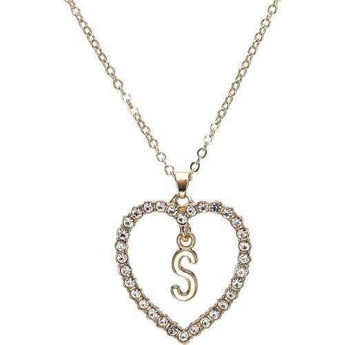 Duftgold New Exquisite Crystal 26 Letter Pendant Necklaces Creative Fashion Big Heart Necklace for Women Jewelry Schmuck 2020