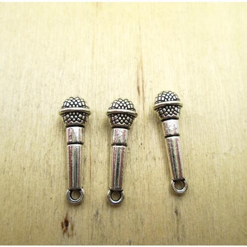 15pcs-- 27x7mm Microphone Charms 3D Microphone charm PendantsDIY necklace/ bracelets charms antique silver tone