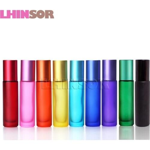 2pcs/lot 10ml Frosted Colorful Thick Glass Roll on Doterra Essential Oil Perfume Bottles Travel Refillable Rollerball Bottle