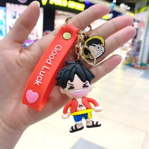 2021 Anime 3D Keychain Cartoon Luffy With Hat Pendant Key Rings Key Buckles Women Men Bag Key Accessories Silicone Jewelry