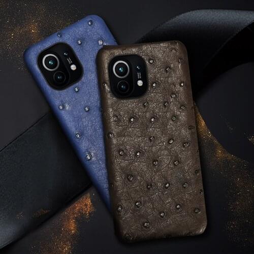 LANGSIDI Real Ostrich Leather case For xiaomi Mi 11 10T Pro 10 Ultra 9t fundas For xiaomi mi 10t lite redmi 9 cover note 9s 8