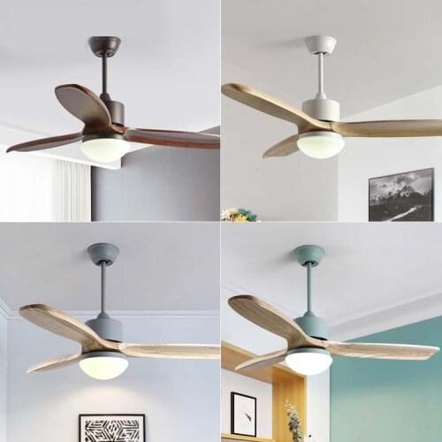 Wooden fan lamp LED remote control Nordic ceiling fan living room dining room electric fan high wind solid wood fan lights