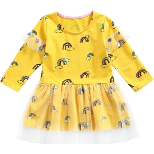 Infant Kids Baby Girls Rainbow Print Tulle Dress, Loose Fit Long Sleeve O-neck Leisure Dress for Spring, Fall 1-7T