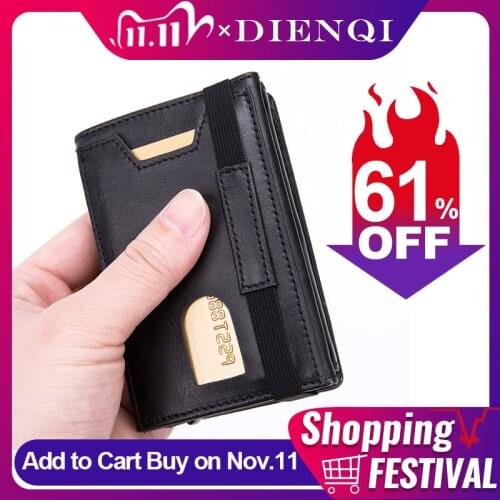 DIENQI NEW Vintage Card Holder Mens Wallet Card RFID Card Protection Metal ID Business Case Coin Cash Magic Zipper Pasjeshouder