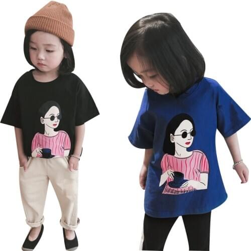 2020 Girl Cute Print Summer Short Sleeve T-Shirt Kids Baby Children Tee Three Colors 4068